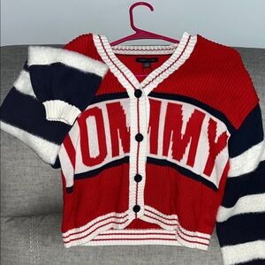 Tommy Hilfiger Red and Navy Logo Cardigan